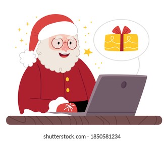 Santa is looking for gifts on the Internet.Ecommerce website xmas time holiday online shopping sale concept.Illustration for children's book.Simple illustration.
Cute Poster.