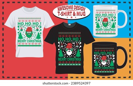 Santa loves christmas day t-shirt and mug design, happy christmas typography  custom, vector best for print design.