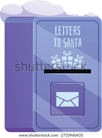 Santa mail blue postbox flat vector icon. Postal box for sending mail correspondence postcards letters to Santa. Christmas mail delivery. Cartoon container letterbox with snow and gift boxes