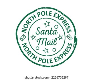 Santa mail North Pole express grunge rubber stamp design with white background