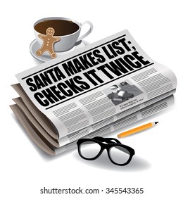 Santa Makes List newspaper headline EPS 10 vector royalty free stock illustration 