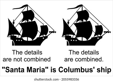 The Santa Maria is Columbus' ship.
Black silhouette.