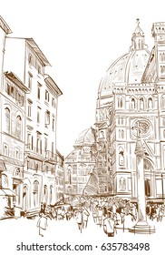 Santa Maria del Fiore Florence. Italy. Hand drawn city sketch. Vector illustration.