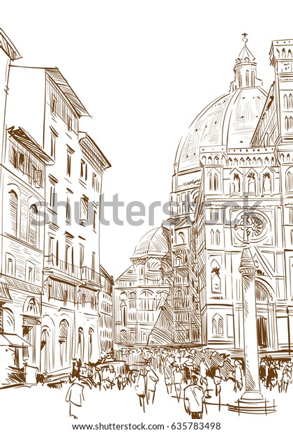 サンタ マリア デル フィオーレ フィレンツェ イタリア 手描きの都市スケッチ ベクターイラスト のベクター画像素材 ロイヤリティフリー