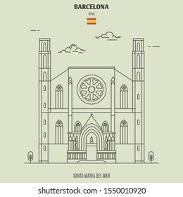 Santa Maria del Mar in Barcelona, Spain. Landmark icon in linear style