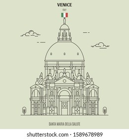 Santa Maria della Salute church in Venice, Italy. Landmark icon in linear style