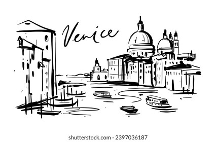 Santa Maria della Salute. Grand Canal. Venice. Italy sketch svg
