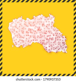 Santa Maria Island closed - virus danger sign. Lockdown island icon. Black striped border around map with virus spread concept. Vector illustration.