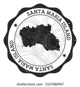 Santa Maria Island outdoor stamp. Round sticker with map with topographic isolines. Vector illustration. Can be used as insignia, logotype, label, sticker or badge of the Santa Maria Island.