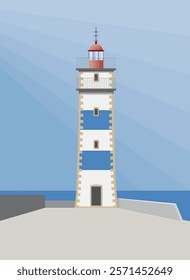 The Santa Marta Lighthouse situated at Cascais, Lisbon District, Portugal. Vector Illustration