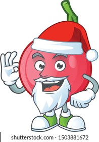 Santa mascot lovi lovi fruit on white background