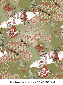 Santa and medieval jugglers. Seamless pattern. Vectos illustration