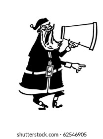 Santa With Megaphone - Retro Clipart Illustration