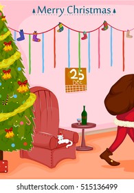 Santa in Merry Christmas holiday greeting card background in vector