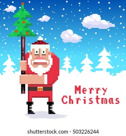 Santa. Merry Cristmas. Pixel-art Vector illustration