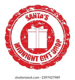 Santa midnight gift drop rubber stamp. Vector of santa postmark delivery, holiday december stamp, midnight santa claus label illustration