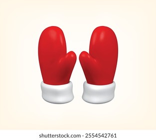 Santa Mitten isolated vector 3d illustration. red christmas mitten 3d icon.