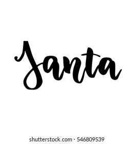 Santa - modern lettering design. Christmas greeting holiday card. hand drawn festive text for banner, poster, invitation on white background.