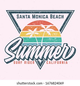 Santa Monica Beach - Aged Tee Design For Printing