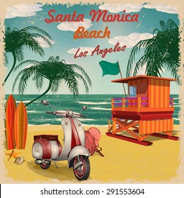 Santa Monica Beach, California retro poster.