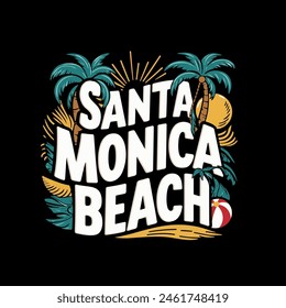 Santa Monica Beach club graphic print design for t shirt