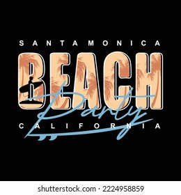 Santa Monica, Beach Party, abstraktes Grafikdesign, Surftypografie, T-Shirt-Vektorgrafiken, Sommerabenteuer