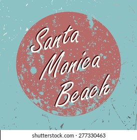 Santa Monica Beach Retro Poster Design, Vector Illustration. 