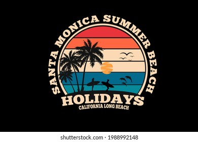 Santa monica beach silhouette design retro vintage style