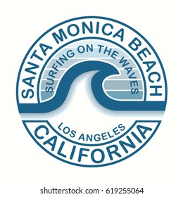 Santa Monica beach surf typography, tee shirt graphics, vectors, sport
