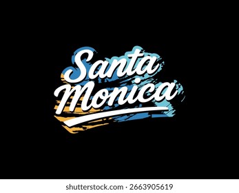 Santa Monica beach text with brush stroke background, summer typography