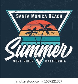 Santa Monica Beach - Vintage Tee Design For Printing