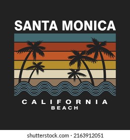 Santa monica california beach retro silhouette tree coconut vector illustration for your company or brand
