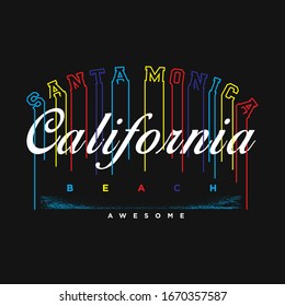 santa monica california beach typography for t-shirt design
