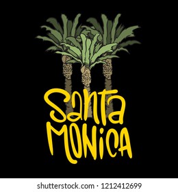 Santa Monica California Design With  Palm Trees Logo Sign Label for Promotion Ads t shirt or sticker Poster Flyer Vector Image.