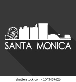 Santa Monica California Flat Icon Skyline Silhouette Design City Vector Art Famous Buildings.