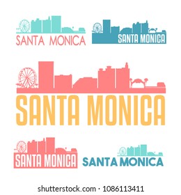 Santa Monica California Flat Icon Skyline Vector Silhouette Design Set