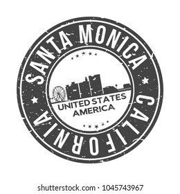 Santa Monica California USA Round Stamp Icon Skyline City Design Badge Rubber.