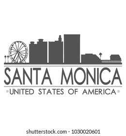 Santa Monica California USA Skyline Silhouette Design City Vector Art Famous Buildings.