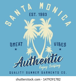  Santa monica great vibes, enjoy surfing slogan typography, t-shirt graphics, vectors