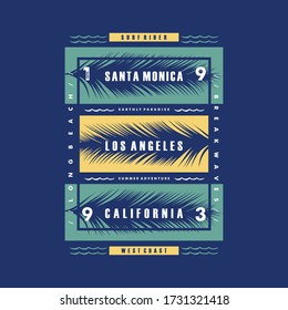 santa monica, los angeles, california graphic typography vector illustration for apparel print