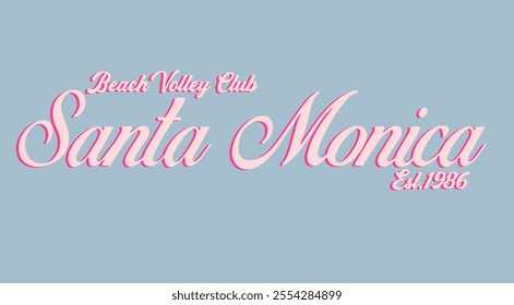 SANTA MONICA, script style slogan graphic for t-shirt,vector