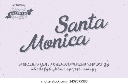 Santa Monica. Summer beach logo. Vector illustration. Retro serif and script typeface and logo. Summer style. California, Hawaii, Waikiki beach. Script typeface.