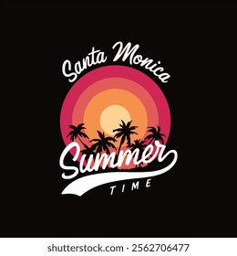 Santa Monica summer time  summer t shirt design and vector illustration.