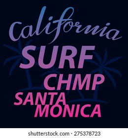 santa monica surf typographic for t-shirt,vector illustrator