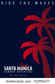 Santa Monica Surfing graphic with palms. T-shirt design and print