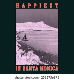 Santa monica t shirt, California coast, Santa Monica beach, surfers vector print and varsity, Beach surf typography, Palm beach. Vector illustration, t-shirt design, vector artwork design.