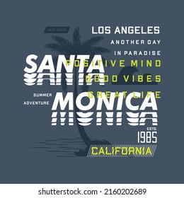 santa monica typography, graphic design, on beach theme t shirt vector