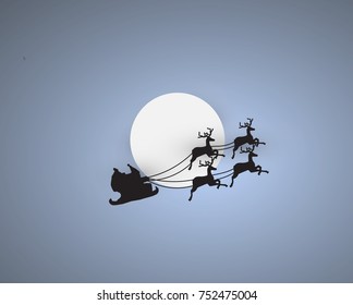 Santa and moon vector on  christmas night sky