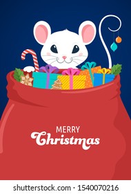 Santa Mouse, Chinese New Year and Merry Christmas concept design. Vector illustration in flat style