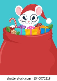 Santa Mouse, Chinese New Year and Merry Christmas concept design. Vector illustration in flat style